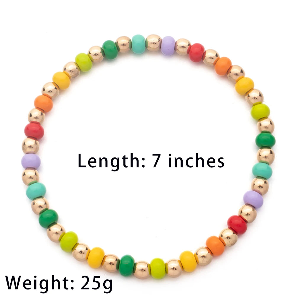 Colorful 4mm Rondelle Bead Bracelets Women Elastic Bohemian Jewelry