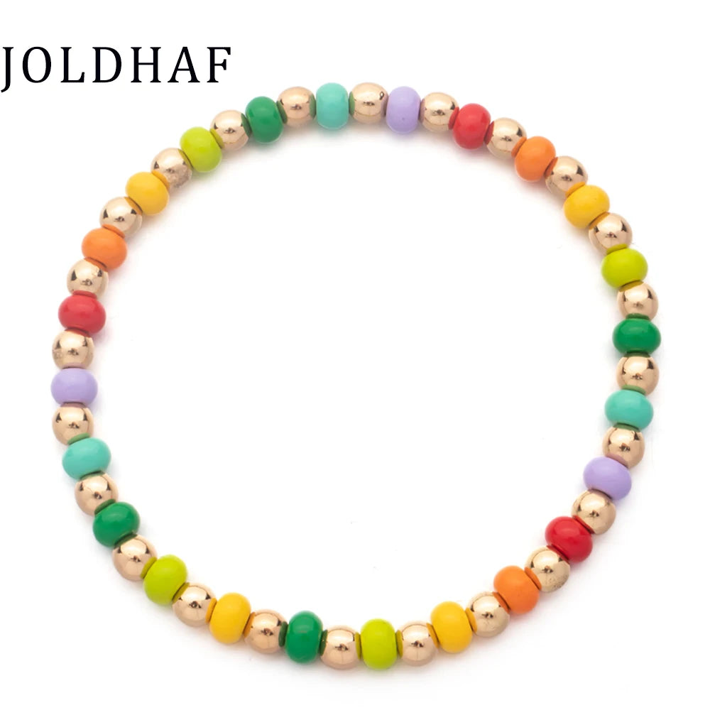 Colorful 4mm Rondelle Bead Bracelets Women Elastic Bohemian Jewelry
