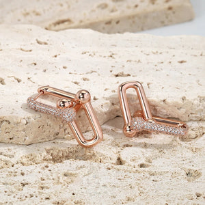 Zircon Inlaid U-Shaped Earrings in S925 Sterling Silver