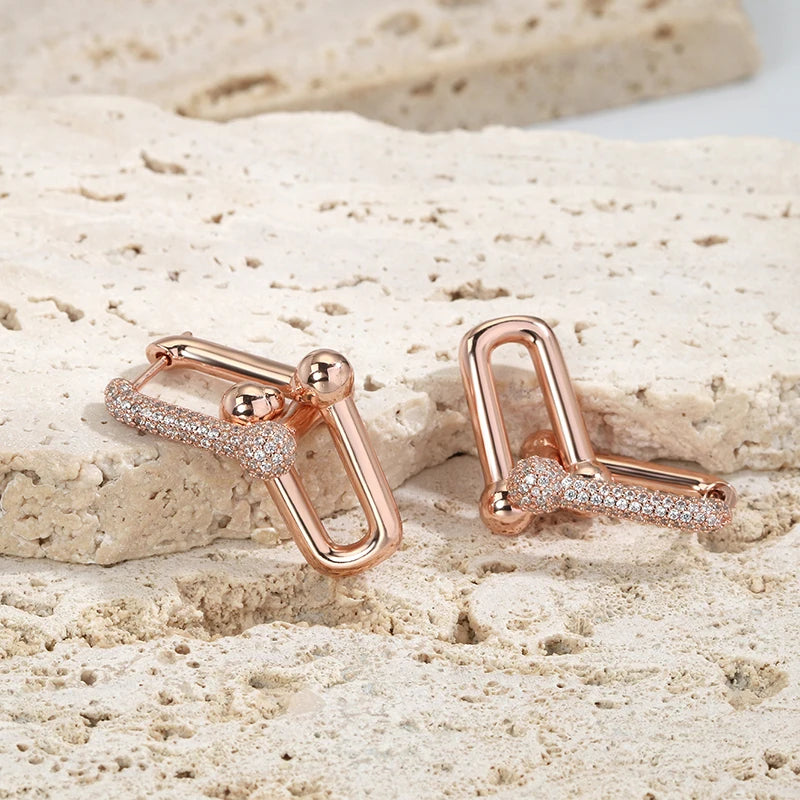 Zircon Inlaid U-Shaped Earrings in S925 Sterling Silver