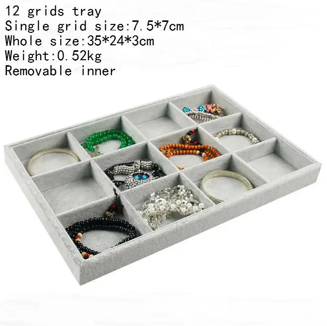 Velvet Jewelry Trays Organizer Display Holder Box Case