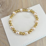 Copper Alloy Beads Elastic Bracelet with Shell Bead Embellishment