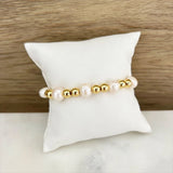 Copper Alloy Beads Elastic Bracelet with Shell Bead Embellishment