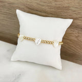 Copper Alloy Beads Elastic Bracelet with Shell Bead Embellishment