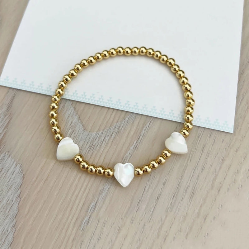 Copper Alloy Beads Elastic Bracelet with Shell Bead Embellishment