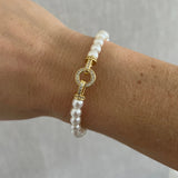 Copper Alloy Beads Elastic Bracelet with Shell Bead Embellishment
