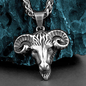 Viking Sheep Head Animal Necklace Men Stainless Steel Vintage Pendant