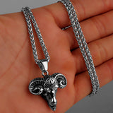 Viking Sheep Head Animal Necklace Men Stainless Steel Vintage Pendant