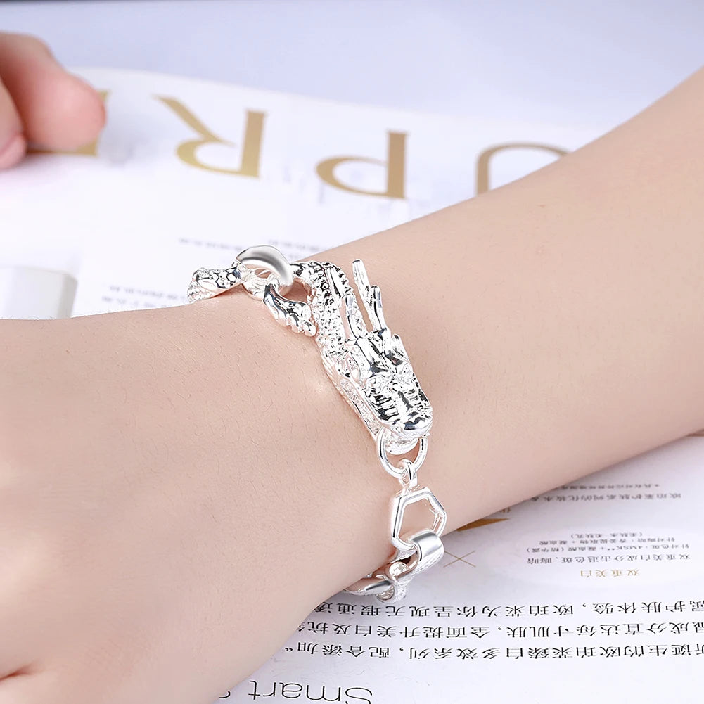 Vintage 925 Silver Chinese Dragon Chain Bracelet Men's Jewelry