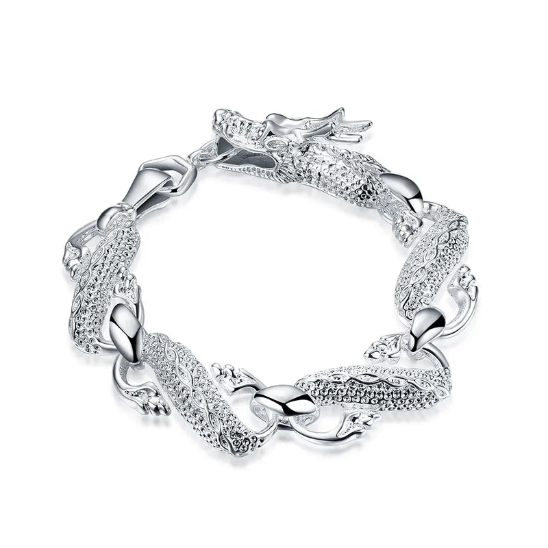 Vintage 925 Silver Chinese Dragon Chain Bracelet Men's Jewelry