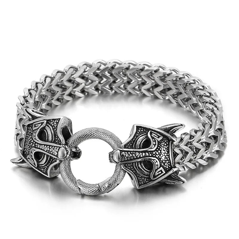 Vintage Stainless Steel Double-Headed Animal Woven Bracelet