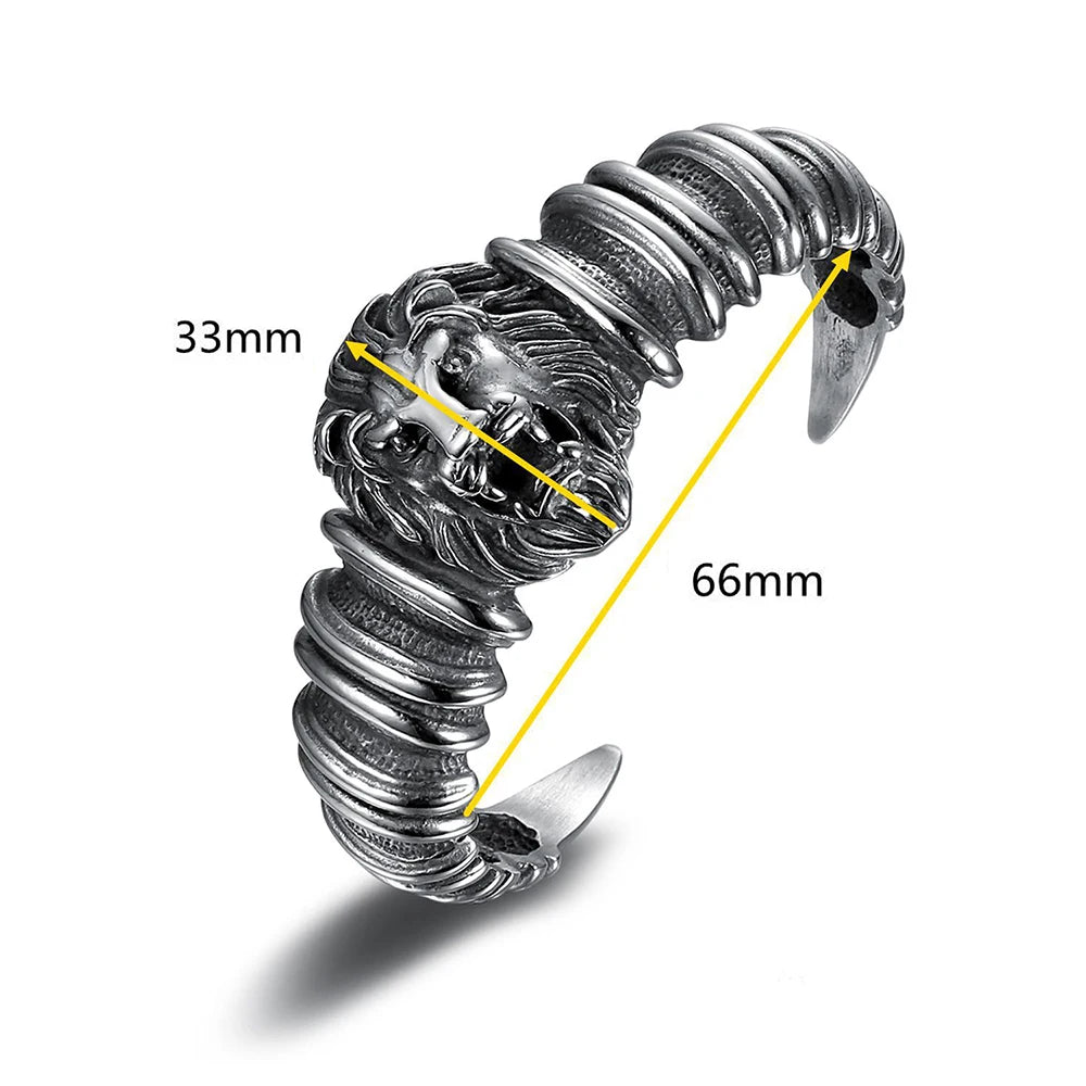 Vintage Lion Head Metal Open Bracelet for Men Women Punk Biker Jewelry