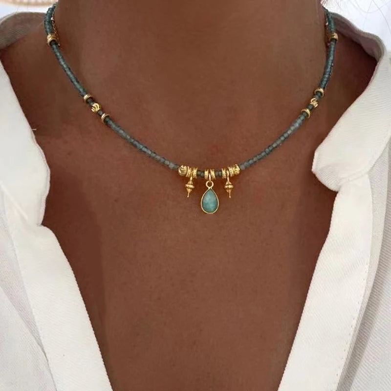 Vintage Stone Beaded Choker Charm Pendant Accessories Gift