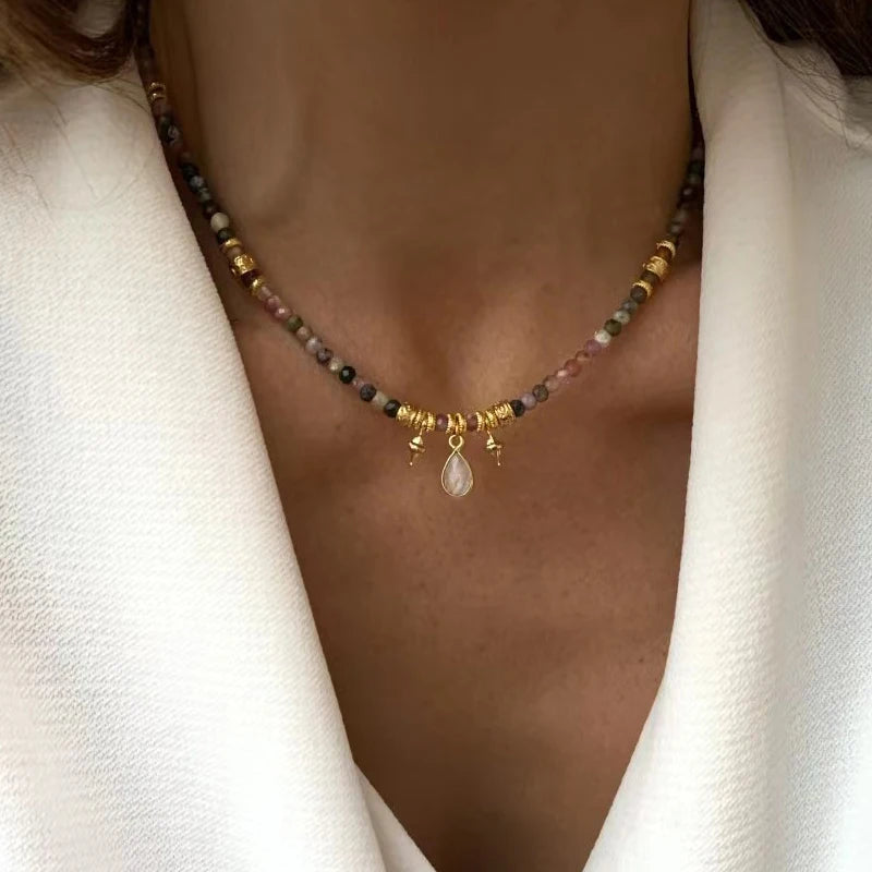 Vintage Stone Beaded Choker Charm Pendant Accessories Gift