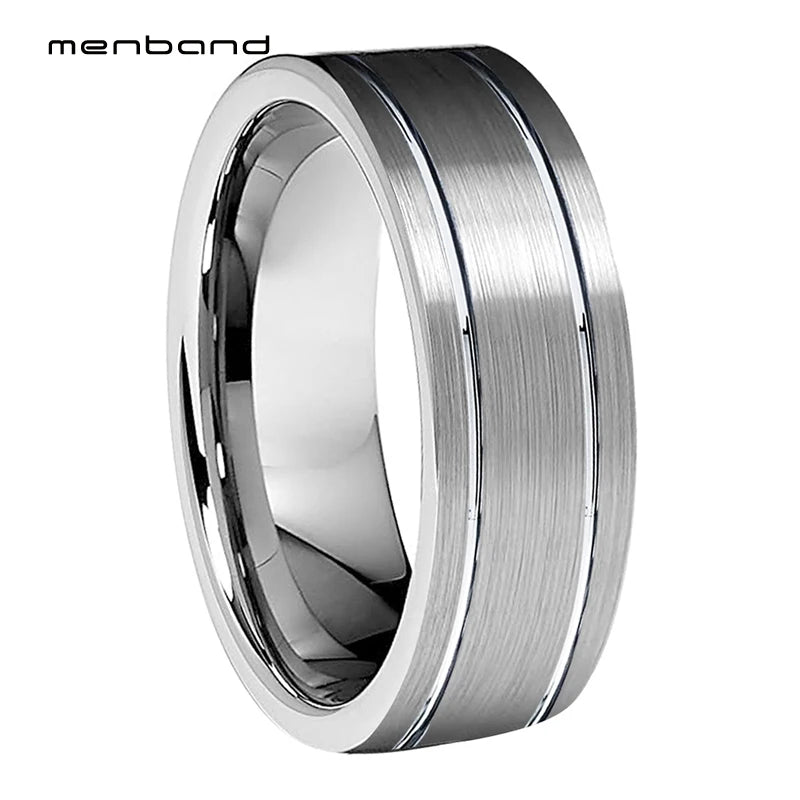 Tungsten Carbide Wedding Band Grooved Brushed Finish 6MM 8MM