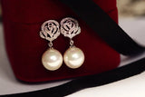 Classic Hollow Rose Simulated Pearl Ear Drop Earrings