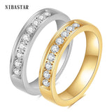 Classic Zircon Stainless Steel Wedding Ring 5mm Width
