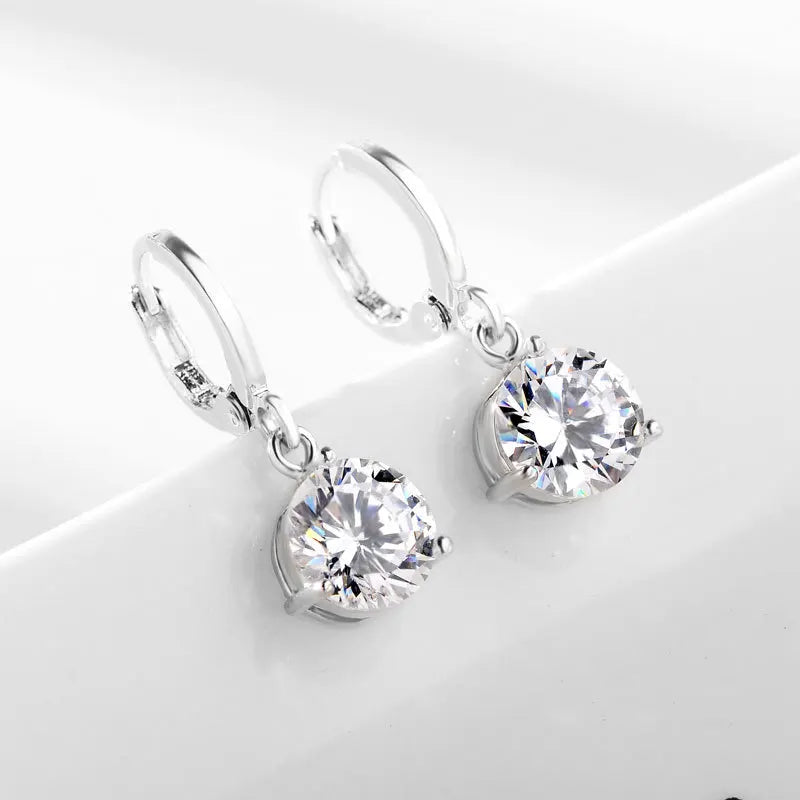 Multicolor Zircon Silver Wedding Jewelry Set Earrings Necklace Gift