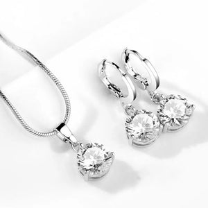 Multicolor Zircon Silver Wedding Jewelry Set Earrings Necklace Gift