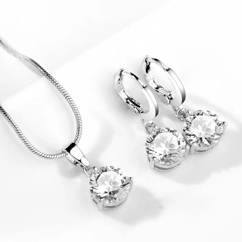 Multicolor Zircon Silver Wedding Jewelry Set Earrings Necklace Gift