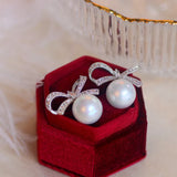 Classic CZ Bowknot Stud Earrings Sweet Pearl Earrings