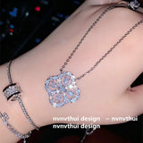 Silver CZ Stone Four Leaf Clover Jewelry Set