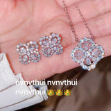 Silver CZ Stone Four Leaf Clover Jewelry Set