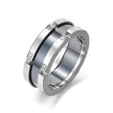 Classic CZ Ceramic Steel Wedding Ring Anillo R17039P