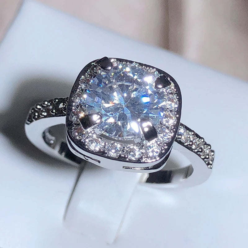 Zircon Wedding Proposal Ring Geometric Jewelry 925 Stamp Gift