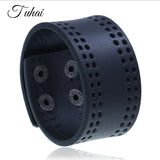 Wide Leather Bracelet Vintage Wrap Bangle Men's Wristband