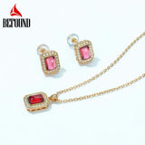 925 Silver Plated Red Garnet Cushion Stud Earrings
