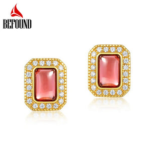 925 Silver Plated Red Garnet Cushion Stud Earrings