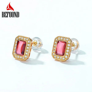 925 Silver Plated Red Garnet Cushion Stud Earrings