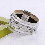 Women Bracelet: Leather Metal Feather Charm Pattern Wrap Rope Bracelet