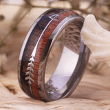 Wood Inlay Tungsten Arrow Ring Engagement Anniversary Gift