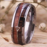 Wood Inlay Tungsten Arrow Ring Engagement Anniversary Gift