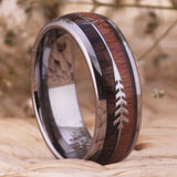 Wood Inlay Tungsten Arrow Ring Engagement Anniversary Gift