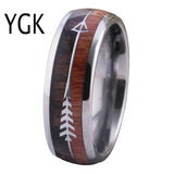 Wood Inlay Tungsten Arrow Ring Engagement Anniversary Gift