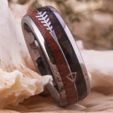 Wood Inlay Tungsten Arrow Ring Engagement Anniversary Gift