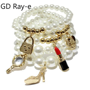 Multi-layered Pearl Bracelet for Women - Gold-plated CCB Charm Jewelry