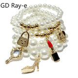 Multi-layered Pearl Bracelet for Women - Gold-plated CCB Charm Jewelry