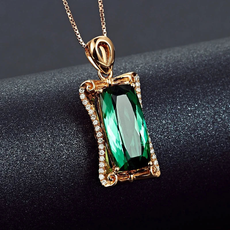 925 Silver Emerald Zircon Pendant Necklace for Wedding