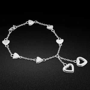 925 Silver Bracelet-OL Heart Pendant Charm-18CM-Birthday
