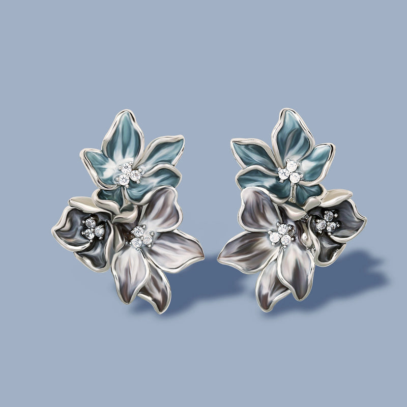 Women's 925 Silver Flower Earrings Enamel Wedding Bridal Jewelry