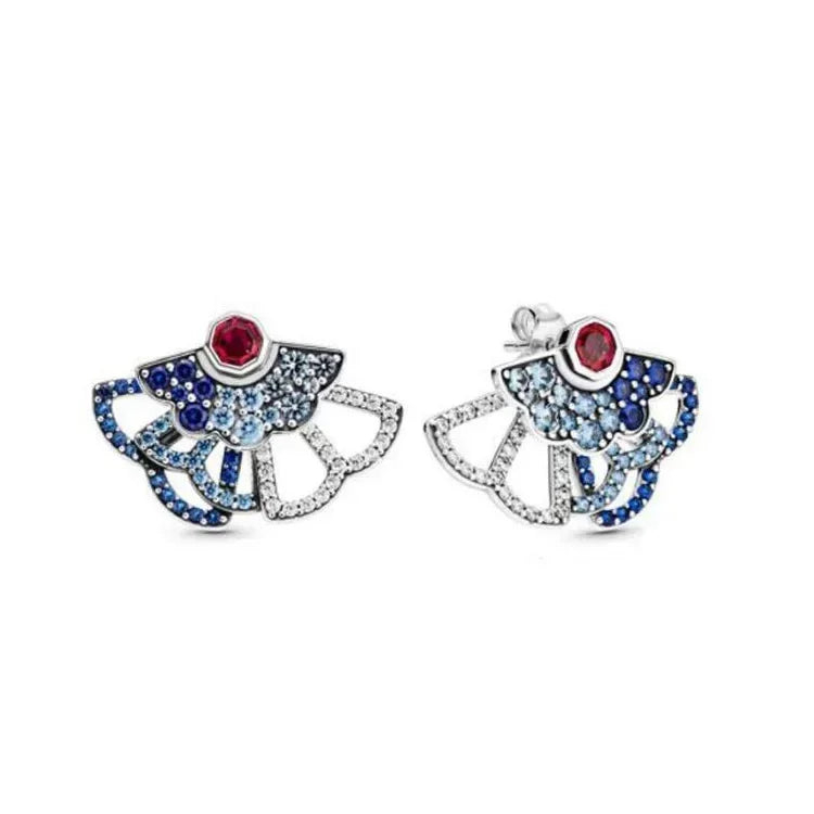 925 Silver Asymmetric Heart Double Ring Earrings Pumpkin Car Earrings