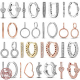 925 Silver Asymmetric Heart Double Ring Earrings Pumpkin Car Earrings
