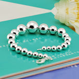925 Sterling Silver Charm Bracelet Glossy Large Bead Chain