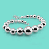 925 Sterling Silver Charm Bracelet Glossy Large Bead Chain