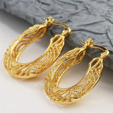 Women's Yellow Metal Hoop Earrings Hollow Large Statement Jewelry