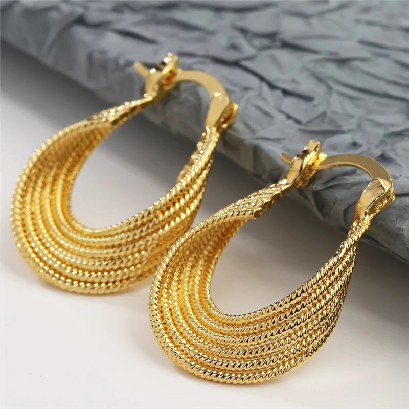 Women's Yellow Metal Hoop Earrings Hollow Large Statement Jewelry